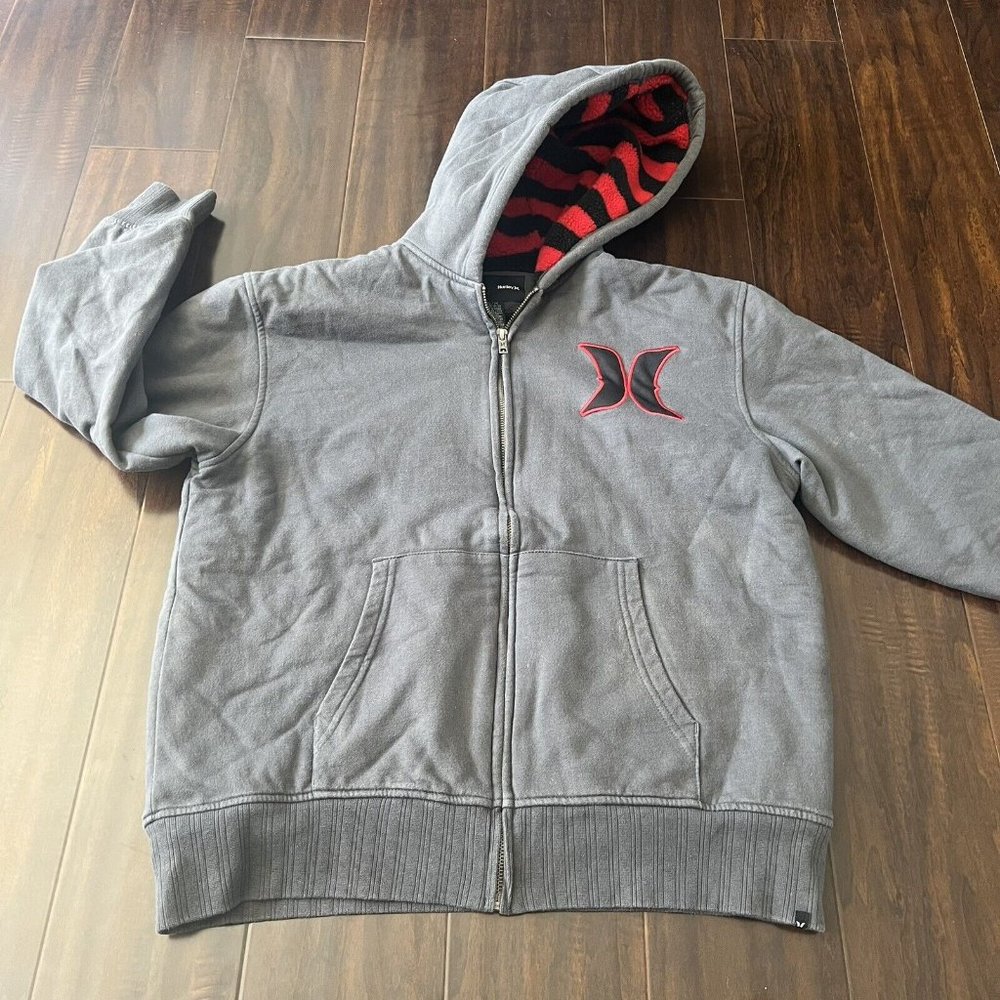 Hurley Kids 18/20 XL Sherpa lined full zip-up gray Jacket